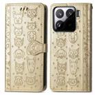 For Xiaomi 15 Cat and Dog Embossed Leather Phone Case(Gold) - 2