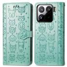 For Xiaomi 15 Cat and Dog Embossed Leather Phone Case(Green) - 2