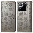 For Xiaomi 15 Cat and Dog Embossed Leather Phone Case(Gray) - 2