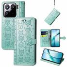 For Xiaomi 15 Pro Cat and Dog Embossed Leather Phone Case(Green) - 1