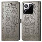 For Xiaomi 15 Pro Cat and Dog Embossed Leather Phone Case(Gray) - 2