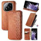 For Xiaomi Redmi Note 14 Pro+ 5G Cubic Grid Pressed Magnetic Leather Phone Case(Brown) - 1