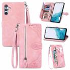 For Samsung Galaxy A36 5G Embossed Flower Zipper Leather Phone Case(Pink) - 1