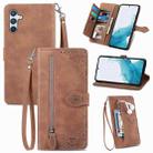 For Samsung Galaxy A36 5G Embossed Flower Zipper Leather Phone Case(Brown) - 1