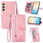 For Samsung Galaxy S25+ 5G Embossed Flower Zipper Leather Phone Case(Pink) - 1