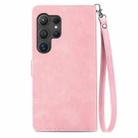 For Samsung Galaxy S25 Ultra 5G Embossed Flower Zipper Leather Phone Case(Pink) - 3