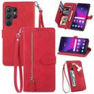 For Samsung Galaxy S25 Ultra 5G Embossed Flower Zipper Leather Phone Case(Red) - 1