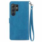 For Samsung Galaxy S25 Ultra 5G Embossed Flower Zipper Leather Phone Case(Blue) - 3