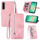 For Samsung Galaxy A26 5G Embossed Flower Zipper Leather Phone Case(Pink) - 1