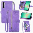 For Samsung Galaxy A26 5G Embossed Flower Zipper Leather Phone Case(Purple) - 1