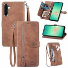 For Samsung Galaxy A26 5G Embossed Flower Zipper Leather Phone Case(Brown) - 1