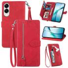 For Samsung Galaxy S25 Edge 5G Embossed Flower Zipper Leather Phone Case(Red) - 1