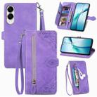 For Samsung Galaxy S25 Edge 5G Embossed Flower Zipper Leather Phone Case(Purple) - 1