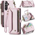 For Samsung Galaxy S25+ 5G CaseMe C36 Card Slots Zipper Wallet RFID Anti-theft Leather Phone Case(Pink) - 1
