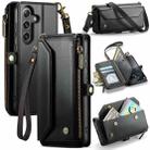 For Samsung Galaxy S25 5G CaseMe C36 Card Slots Zipper Wallet RFID Anti-theft Leather Phone Case(Black) - 1