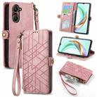 For vivo Y37 Geometric Zipper Wallet Side Buckle Leather Phone Case(Pink) - 1