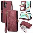 For vivo Y37 Geometric Zipper Wallet Side Buckle Leather Phone Case(Red) - 1