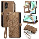 For vivo Y37 Geometric Zipper Wallet Side Buckle Leather Phone Case(Brown) - 1