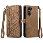 For vivo Y37 Geometric Zipper Wallet Side Buckle Leather Phone Case(Brown) - 2