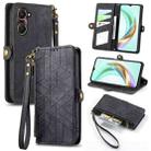 For vivo Y37 Geometric Zipper Wallet Side Buckle Leather Phone Case(Black) - 1