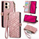 For vivo Y37 Pro Geometric Zipper Wallet Side Buckle Leather Phone Case(Pink) - 1