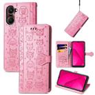 For vivo Y37 Cat and Dog Embossed Leather Phone Case(Pink) - 1