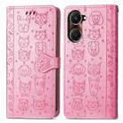 For vivo Y37 Cat and Dog Embossed Leather Phone Case(Pink) - 2