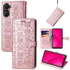 For vivo Y37 Cat and Dog Embossed Leather Phone Case(Rose Gold) - 1