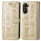 For vivo Y37 Cat and Dog Embossed Leather Phone Case(Gold) - 2