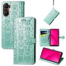 For vivo Y37 Cat and Dog Embossed Leather Phone Case(Green) - 1