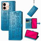 For vivo Y37 Pro Cat and Dog Embossed Leather Phone Case(Blue) - 1