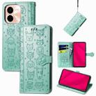 For vivo Y37 Pro Cat and Dog Embossed Leather Phone Case(Green) - 1