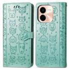 For vivo Y37 Pro Cat and Dog Embossed Leather Phone Case(Green) - 2