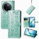 For vivo Y300 Pro Cat and Dog Embossed Leather Phone Case(Green) - 1