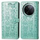 For vivo Y300 Pro Cat and Dog Embossed Leather Phone Case(Green) - 2