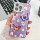 For iPhone 16 Pro Max Plating Texture Butterfly TPU Phone Case with Glitter Lens Film(Daisy Butterflies HU2) - 1