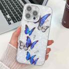 For iPhone 16 Pro Max Plating Texture Butterfly TPU Phone Case with Glitter Lens Film(Blue Butterflies HU3) - 1