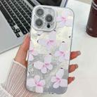 For iPhone 16 Pro Max Plating Texture Butterfly TPU Phone Case with Glitter Lens Film(Pink Butterflies HU5) - 1