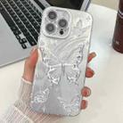 For iPhone 16 Pro Max Plating Texture Butterfly TPU Phone Case with Glitter Lens Film(Silver Butterflies HU6) - 1