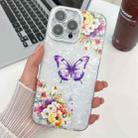 For iPhone 16 Pro Plating Texture Butterfly TPU Phone Case with Glitter Lens Film(Flowers Butterflies HU1) - 1