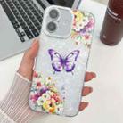 For iPhone 16 Plus Plating Texture Butterfly TPU Phone Case with Glitter Lens Film(Flowers Butterflies HU1) - 1