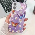 For iPhone 16 Plus Plating Texture Butterfly TPU Phone Case with Glitter Lens Film(Daisy Butterflies HU2) - 1