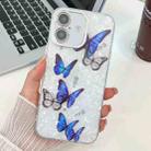 For iPhone 16 Plating Texture Butterfly TPU Phone Case with Glitter Lens Film(Blue Butterflies HU3) - 1