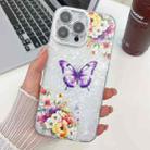 For iPhone 15 Pro Max Plating Texture Butterfly TPU Phone Case with Glitter Lens Film(Flowers Butterflies HU1) - 1