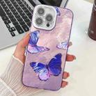 For iPhone 15 Pro Max Plating Texture Butterfly TPU Phone Case with Glitter Lens Film(Purple Butterflies HU4) - 1