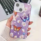 For iPhone 15 Plating Texture Butterfly TPU Phone Case with Glitter Lens Film(Daisy Butterflies HU2) - 1