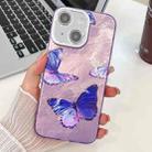 For iPhone 14 Plating Texture Butterfly TPU Phone Case with Glitter Lens Film(Purple Butterflies HU4) - 1