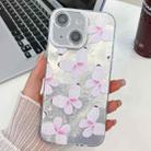 For iPhone 14 Plating Texture Butterfly TPU Phone Case with Glitter Lens Film(Pink Butterflies HU5) - 1