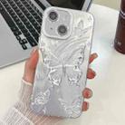 For iPhone 14 Plating Texture Butterfly TPU Phone Case with Glitter Lens Film(Silver Butterflies HU6) - 1