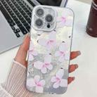 For iPhone 14 Pro Plating Texture Butterfly TPU Phone Case with Glitter Lens Film(Pink Butterflies HU5) - 1